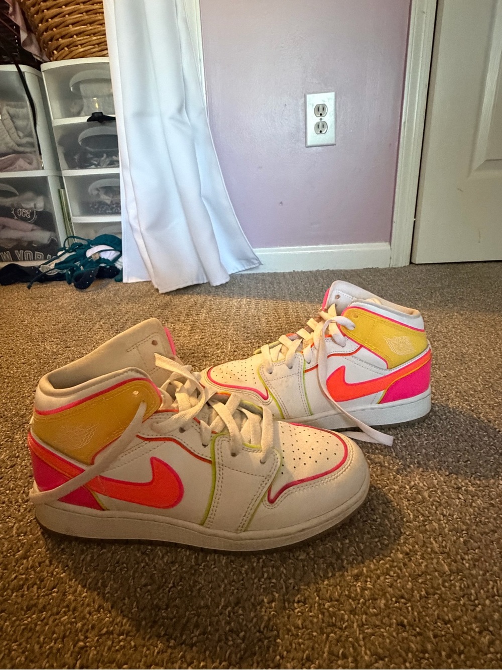 Nike Mid-Top Sneakers in White with Neon Pink & Yellow Accents